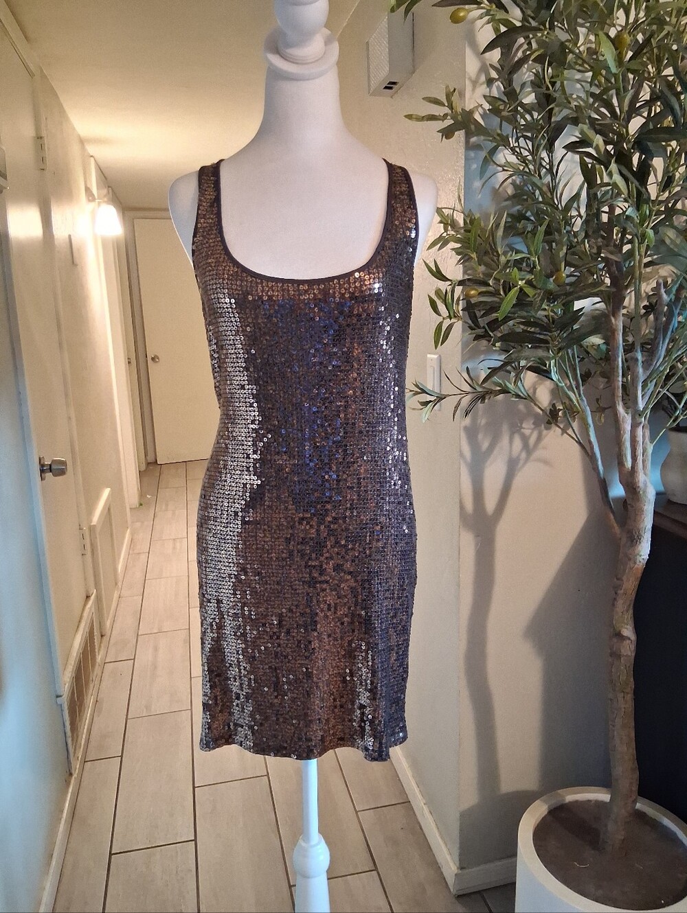 Michael Kors Sequin Dress Brown Gold  SzL Party New Year Celebration Whimsy